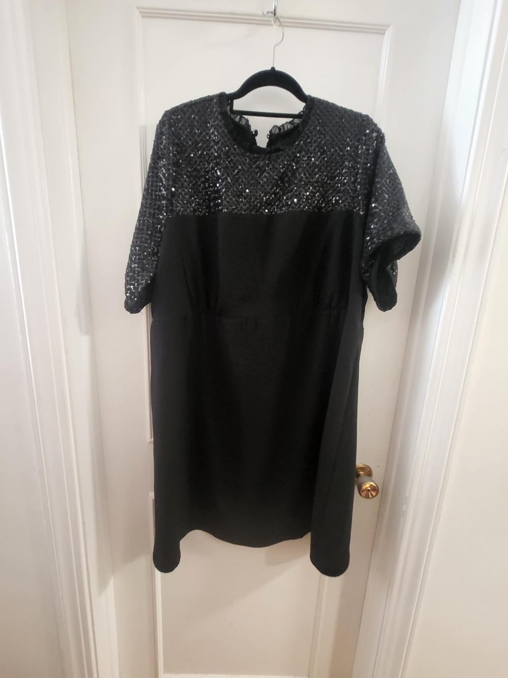 Addition Elle Black Mini Dress with Sequined Charcoal Yoke